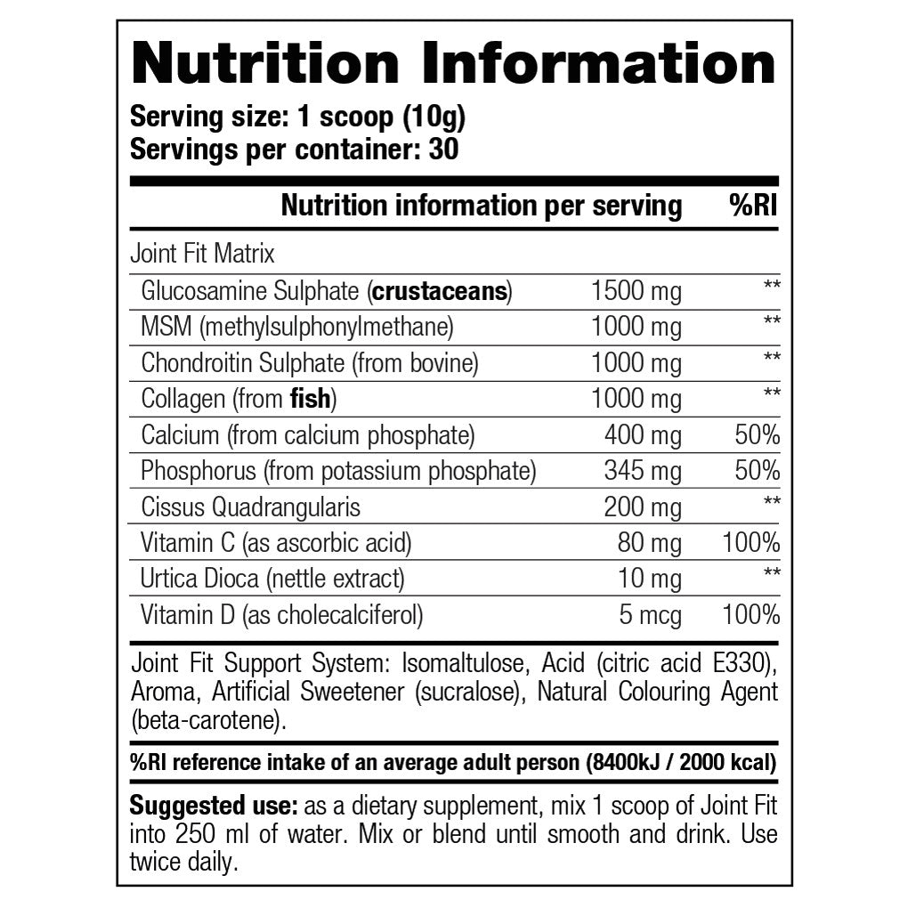Joint Fit - Stacker 2 • 300 gram (30 servings) • Gezondheid & Gewrichten - supplement facts, dosering en samenstelling