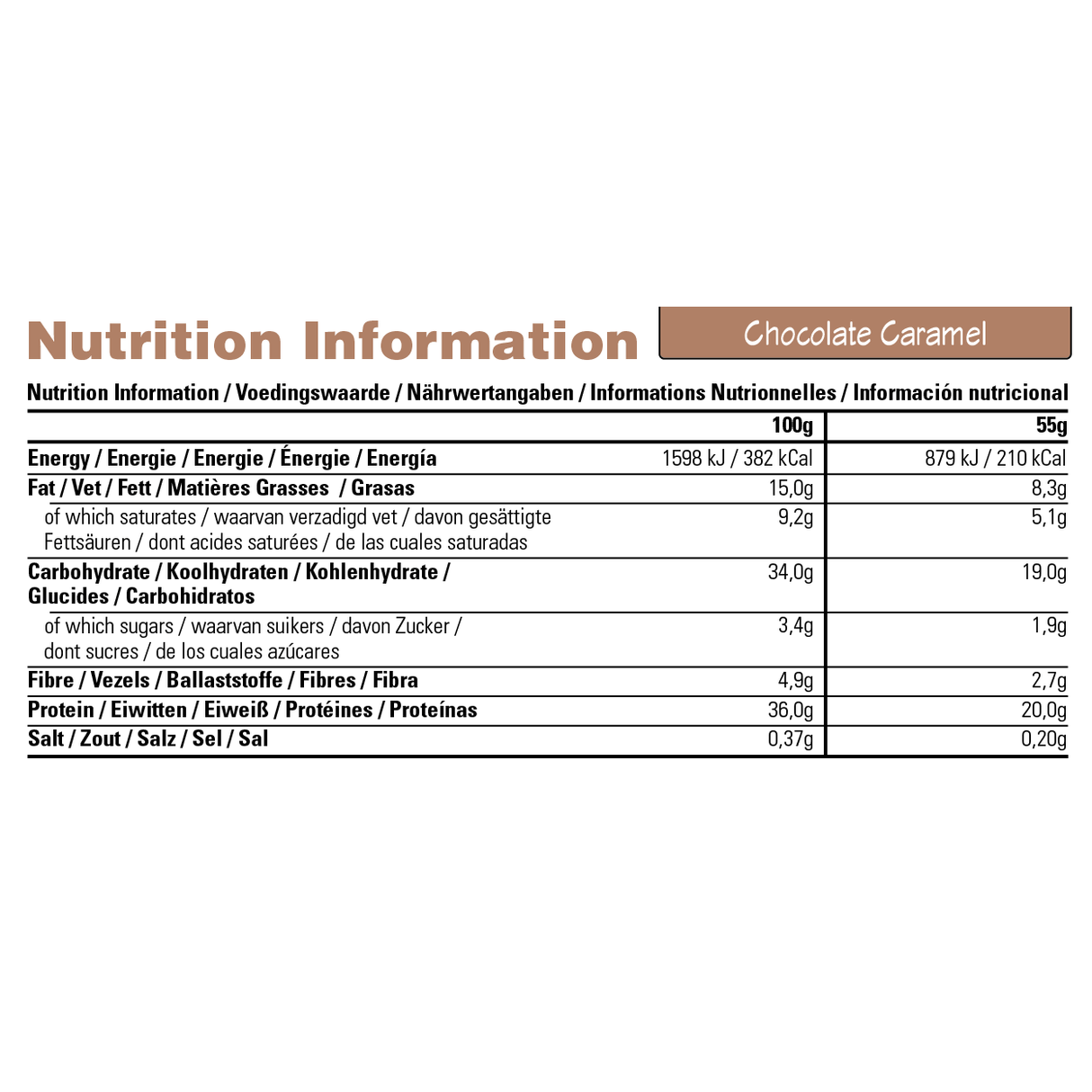 Barbarian - Stacker 2 • Eiwitrepen (55 gram per bar) • Eiwit & Proteine snack repen - Chocolate Caramel - Supplement facts, dosering & samenstelling