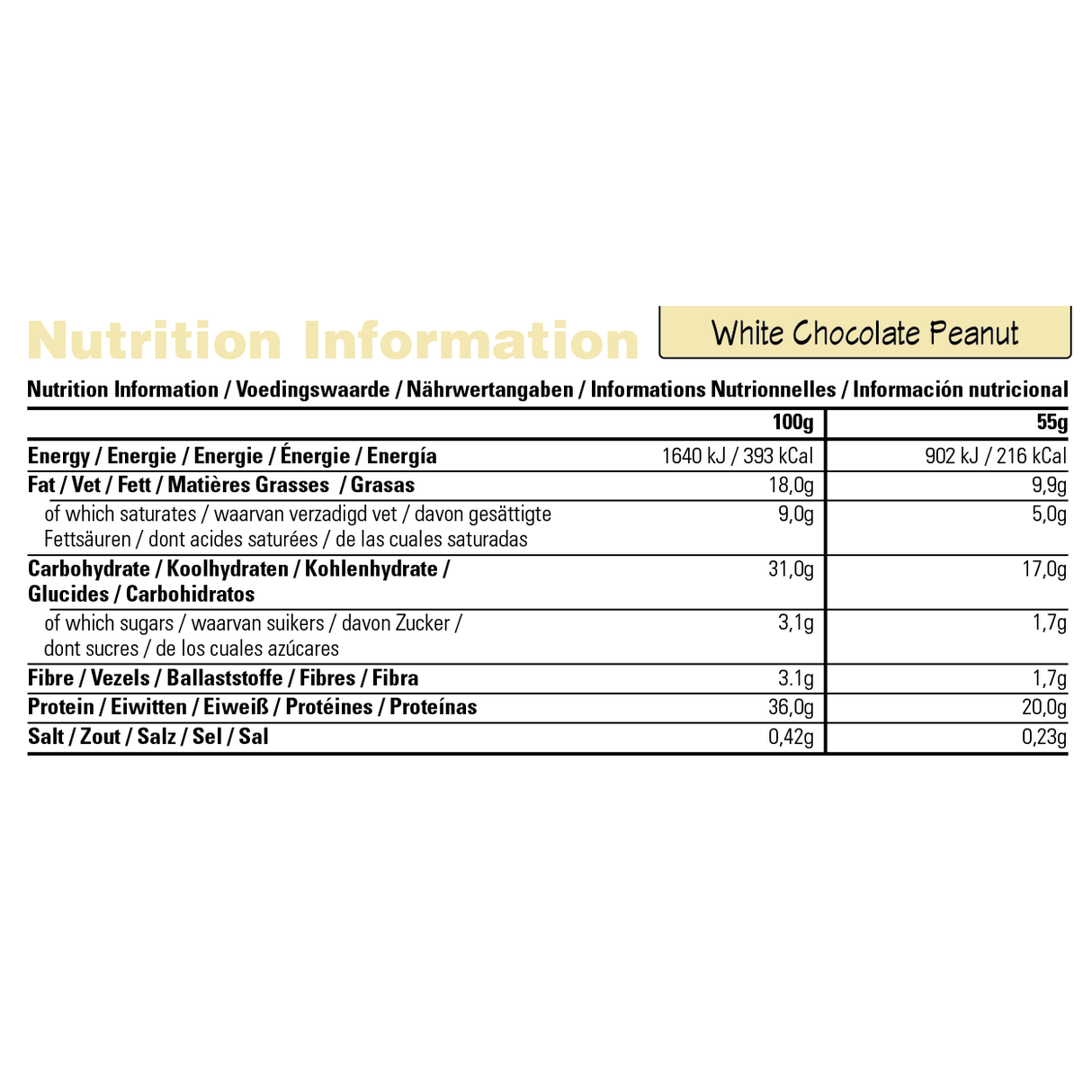 Barbarian - Stacker 2 • Eiwitrepen (55 gram per bar) • Eiwit & Proteine snack repen - White Chocolate Peanut Butter- Supplement facts, dosering & samenstelling