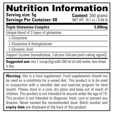 Complete Glutamine  - Stacker 2 • 300 gram (60 servings) • Aminozuren & Herstel - supplement facts, dosering en samenstelling