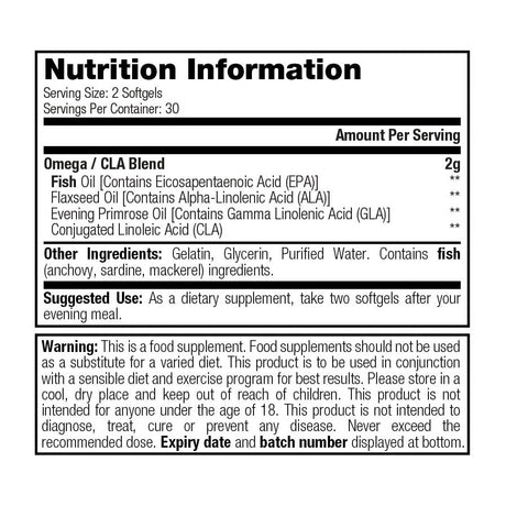 Dexi Omega 3 - 2000 (USA Import) - Stacker 2 • 60 softgels (30 servings) • Vetzuren & CLA - supplement facts, dosering en samenstelling