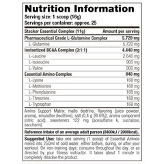 Essential Aminos - Stacker 2 • 400 gram (25 servings) • Aminozuren & Herstel - Supplement facts, dosering en samenstelling