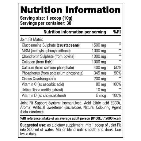 Joint Fit - Stacker 2 • 300 gram (30 servings) • Gezondheid & Gewrichten - supplement facts, dosering en samenstelling